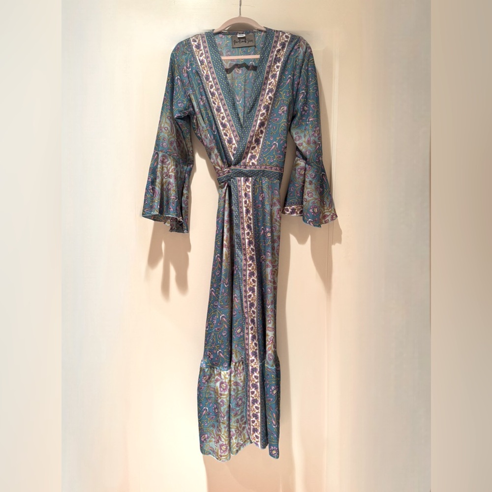 Handcrafted V-neck, Bell Sleeve, Bohemian Chic Dress